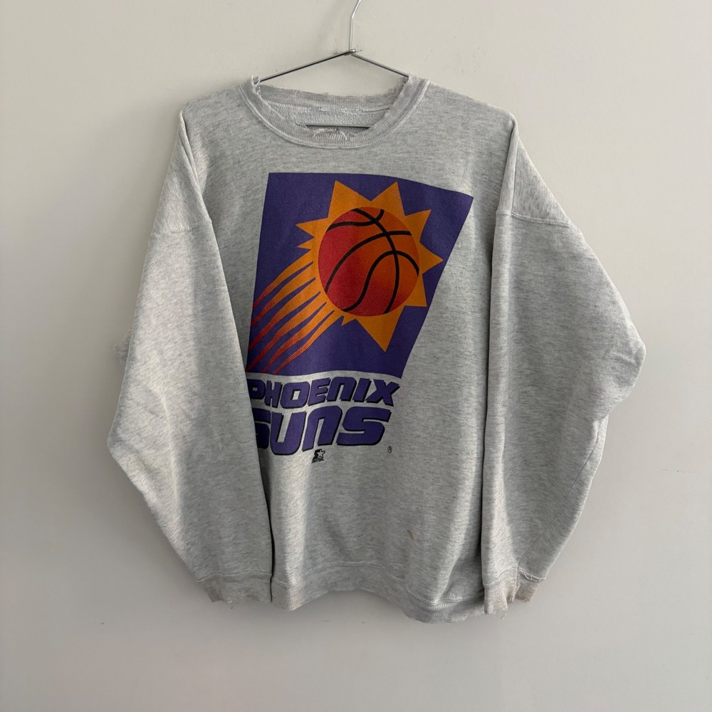 Vintage Starter Phoenix Suns Sweatshirt Gray Mens NBA Basketball Distressed